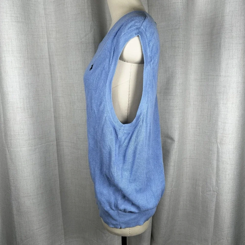 Vintage Polo Golf Ralph Lauren Blue‎ Knit Sweater Vest Men's XL Linen Cotton